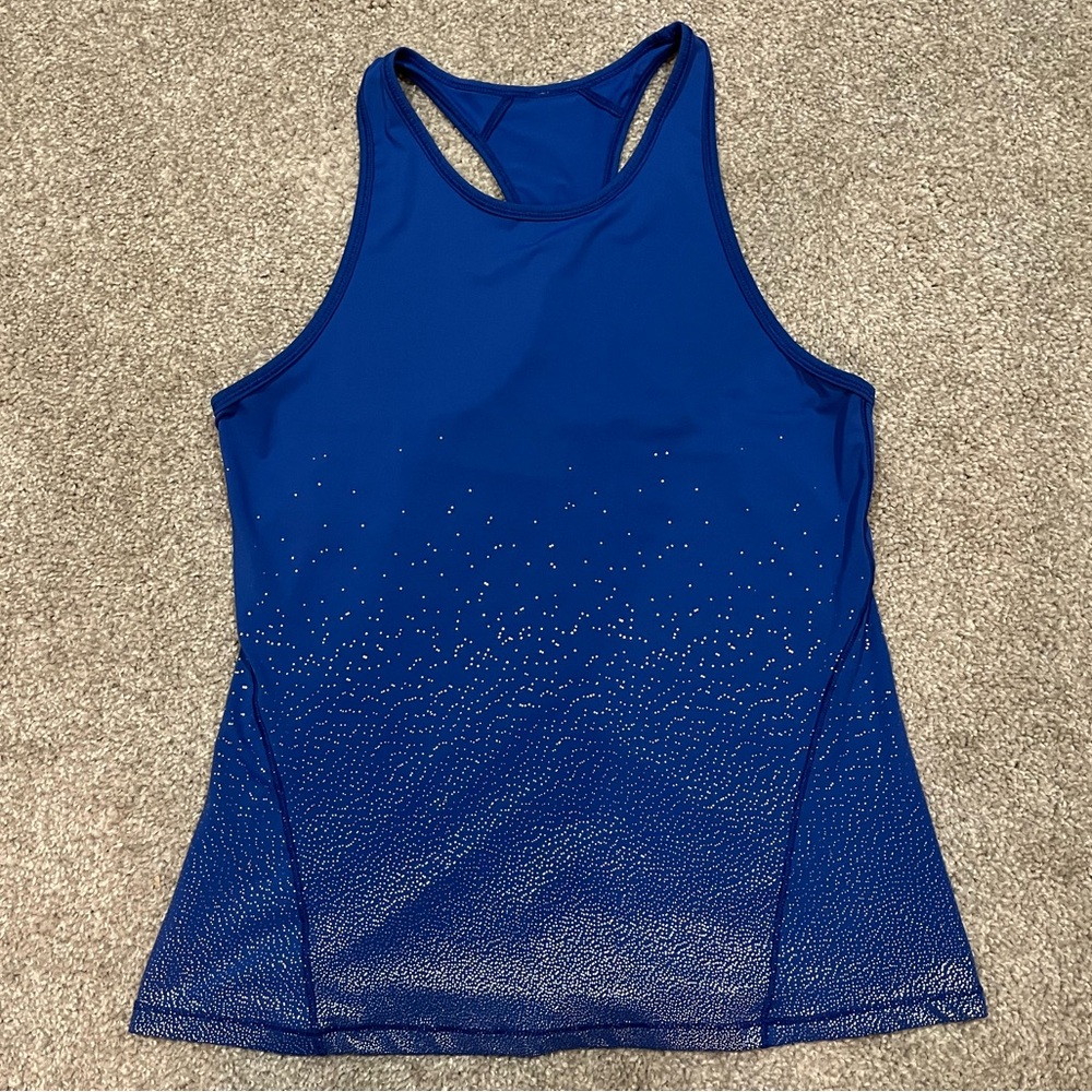 All in Motion Blue Racerback Tank Top with Silver Detail
